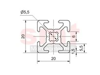 Profil 6 20x20 – rysunek techniczny
