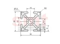 Profil 8 30x30 – rysunek techniczny
